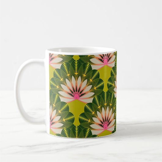Stilisierte Lotustapete: rosa, grün. Kaffeetasse (Links)