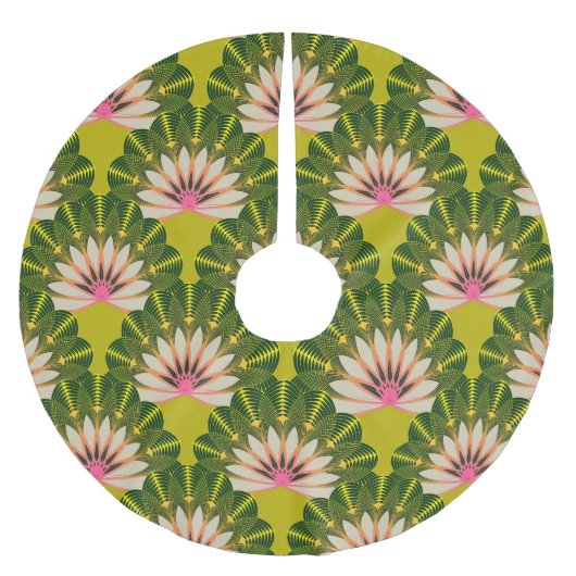 Stilisierte Lotustapete: rosa, grün. Polyester Weihnachtsbaumdecke (Vorderseite)