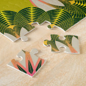 Stilisierte Lotustapete: rosa, grün. Puzzle (Seite)