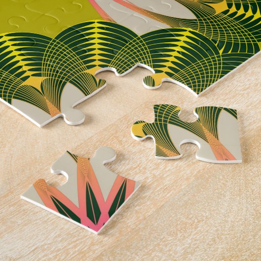 Stilisierte Lotustapete: rosa, grün. Puzzle (Seite)