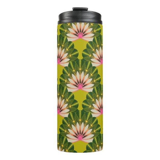 Stilisierte Lotustapete: rosa, grün. Thermosbecher (Vorderseite)