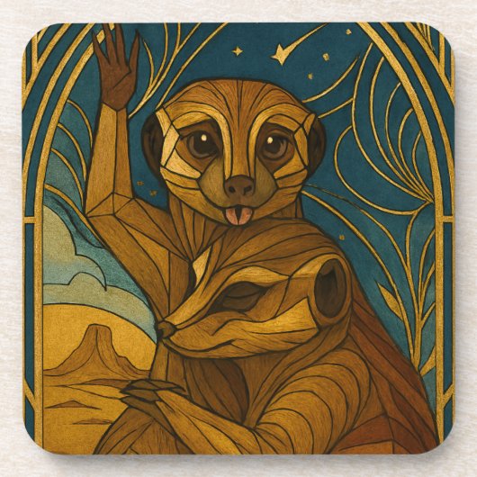 Stilisierte Meerkat Pair Under Starry Sky Getränkeuntersetzer (Vorderseite)