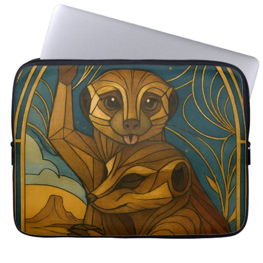Stilisierte Meerkat Pair Under Starry Sky Laptopschutzhülle (Vorderseite)