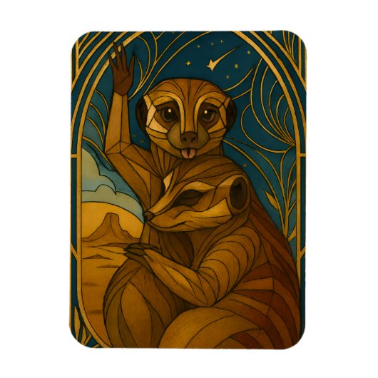 Stilisierte Meerkat Pair Under Starry Sky Magnet (Vertikal)