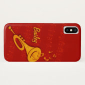 Stilisierte Messingtrompete mit rotem Namen iPhone Case-Mate iPhone Hülle (Rückseite (Horizontal))