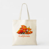 Stilisierte Mohnkunst mit "California" Text Tote B Tragetasche (Rückseite)