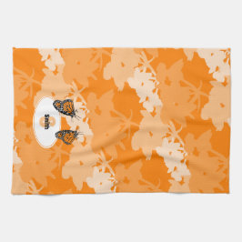 Stilisierte Monarch Butterfly Pair Name Orange Geschirrtuch