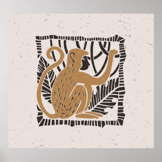 Stilisierte Monkey Linocut Illustration Poster (Vorne)