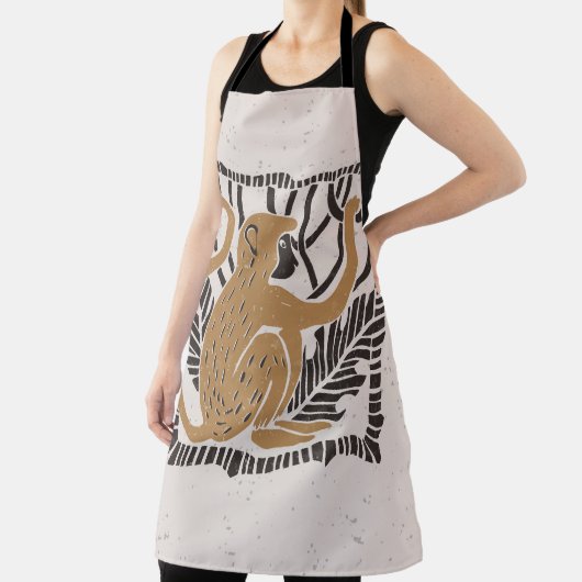 Stilisierte Monkey Linocut Illustration Schürze (InSitu)