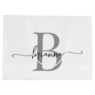 Stilisierte Monogramm-Initialschrift Modern Weiß G Große Geschenktüte