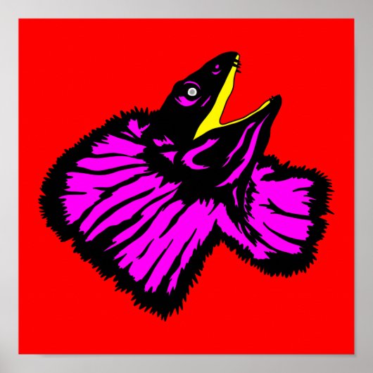 Stilisierte Neon Pink Frilled-NackenLizard Poster (Vorne)