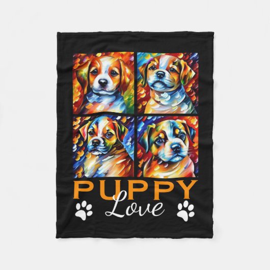 Stilisierte Niedliche Welpen Hunde Fleece Blanket (Vorderseite)