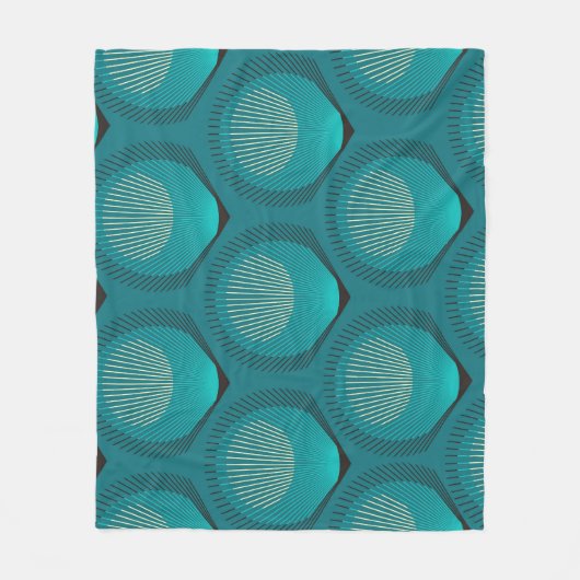 Stilisierte Peacock Feathers Blue Tile Fleecedecke (Vorderseite)