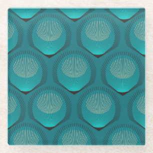 Stilisierte Peacock Feathers Blue Tile Glasuntersetzer
