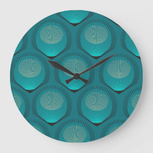 Stilisierte Peacock Feathers Blue Tile Große Wanduhr
