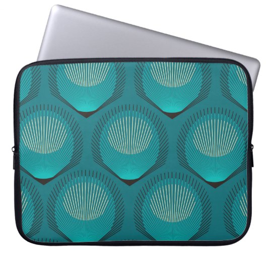 Stilisierte Peacock Feathers Blue Tile Laptopschutzhülle (Vorderseite)