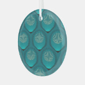 Stilisierte Peacock Feathers Blue Tile Ornament Aus Glas (Vorderseite links)