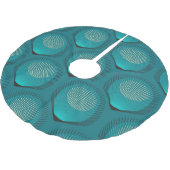 Stilisierte Peacock Feathers Blue Tile Polyester Weihnachtsbaumdecke (Schrägansicht)