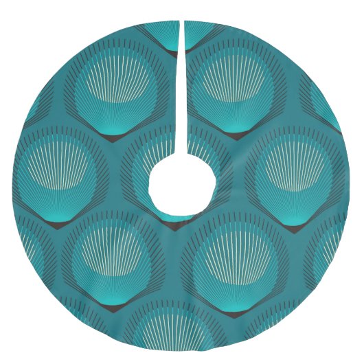 Stilisierte Peacock Feathers Blue Tile Polyester Weihnachtsbaumdecke (Vorderseite)