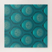 Stilisierte Peacock Feathers Blue Tile Puzzle (Horizontal)