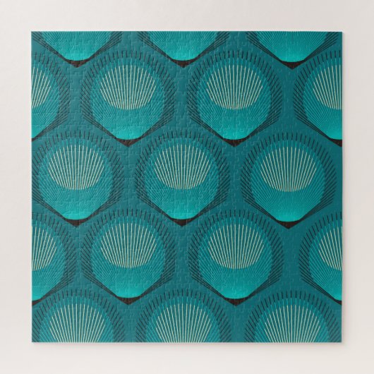 Stilisierte Peacock Feathers Blue Tile Puzzle (Vertikal)