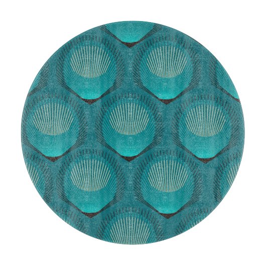 Stilisierte Peacock Feathers Blue Tile Schneidebrett (Vorderseite)
