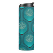 Stilisierte Peacock Feathers Blue Tile Thermosbecher (Nach links gedreht)