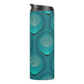 Stilisierte Peacock Feathers Blue Tile Thermosbecher (Nach rechts gedreht)