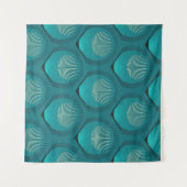 Stilisierte Peacock Feathers Blue Tile Wandteppich (Vorderseite (Horizontal))