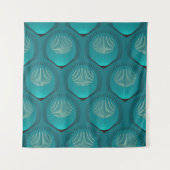 Stilisierte Peacock Feathers Blue Tile Wandteppich (Vorderseite)
