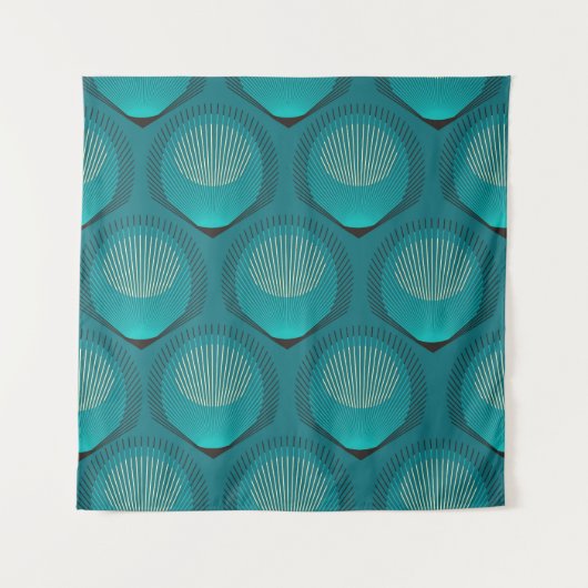 Stilisierte Peacock Feathers Blue Tile Wandteppich (Vorderseite)