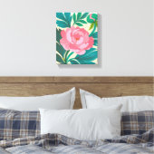 Stilisierte Peony Blossom Art Print Leinwanddruck (Insitu (Schlafzimmer))