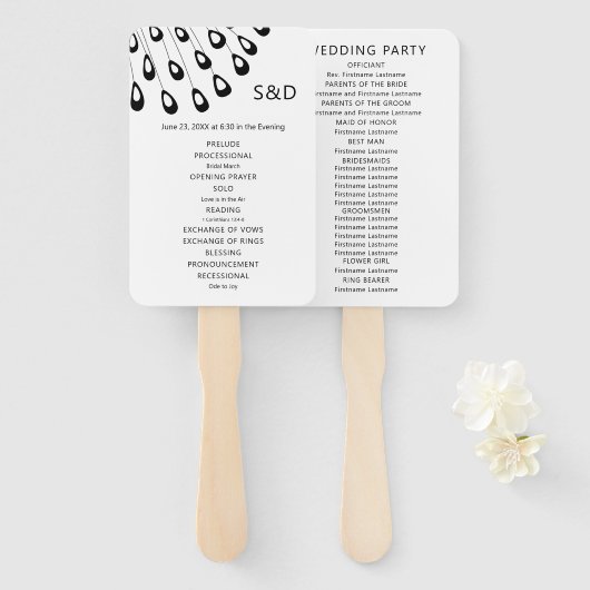 Stilisierte Pfauenfederhalter-Hochzeitsprogramm Fächer (Vorne und Hinten)