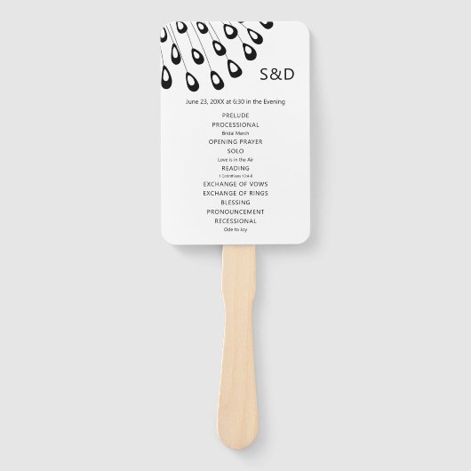 Stilisierte Pfauenfederhalter-Hochzeitsprogramm Fächer (Vorderseite)