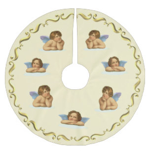Stilisierte Raphael-Cherubim und goldener Rahmen a Polyester Weihnachtsbaumdecke