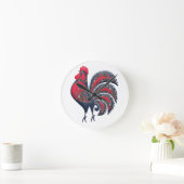 Stilisierte Red Rooster - Landtiere. Holzwall Ar Runde Wanduhr (Zuhause)