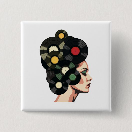 Stilisierte Retro-Vinyl-Schallplattenposter-Kunst Button (Vorderseite)
