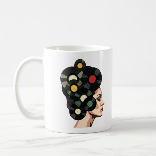 Stilisierte Retro-Vinyl-Schallplattenposter-Kunst Kaffeetasse (Links)