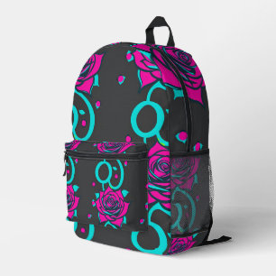 Stilisierte Rosen in hellturkisfarben und Pink Bedruckter Rucksack