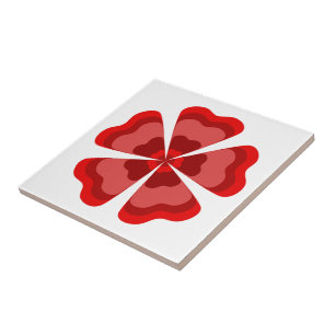 Stilisierte rote Retro-Blume Fliese