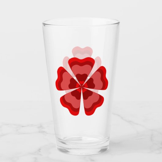Stilisierte rote Retro-Blume Glas (Vorderseite)