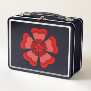 Stilisierte rote Retro-Blume Metall Brotdose