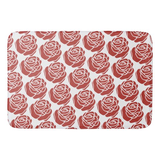 Stilisierte Rote Rosen Blumenmuster Badematte (Vorderseite)