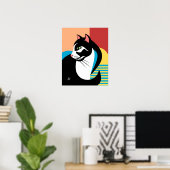stilisierte Schwarz-Weiß-Katzenkunst Poster (Heimbüro)
