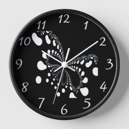 Stilisierte Schwarz-Weiß-Schmetterlinge Große Wanduhr