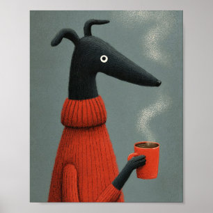 Stilisierte schwarze Hunde-Coffee-Art Poster