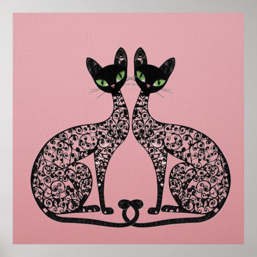 Stilisierte schwarze Katzen Filigran Poster (Vorne)