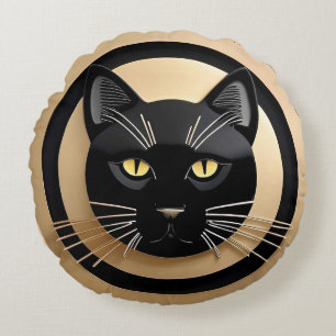 Stilisierte schwarze Katzenillustration Rundes Kissen