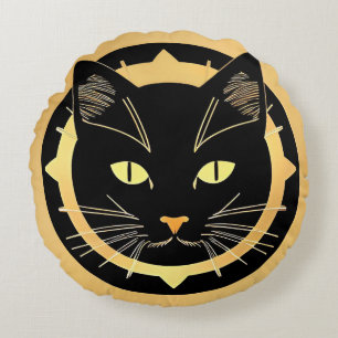Stilisierte schwarze Katzenillustration Rundes Kissen