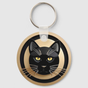 Stilisierte schwarze Katzenillustration Schlüsselanhänger